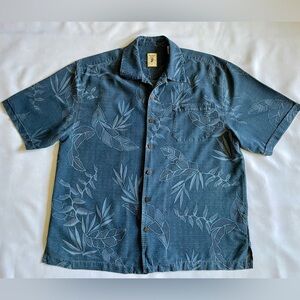 Jamaica Jaxx Hawaiian Shirt Men’s Large Blue 100% Silk Floral Cabana Resort
